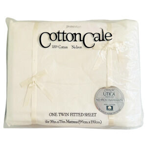 JP Stevens Fitted Sheet TWIN Cotton Cale No Iron Utica Solid Vintage Sealed NEW